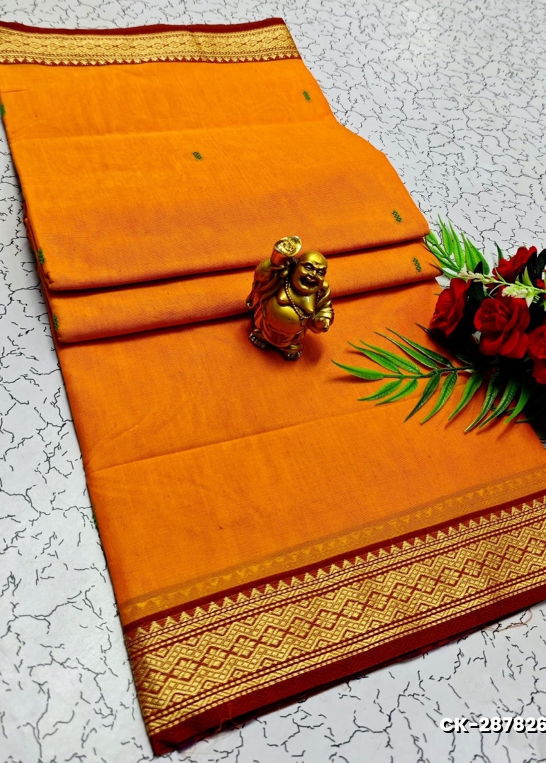 PURE COTTON JARI BORDER SAREES SUMMER SPECIAL COLLECTION - ORANGE N (4)