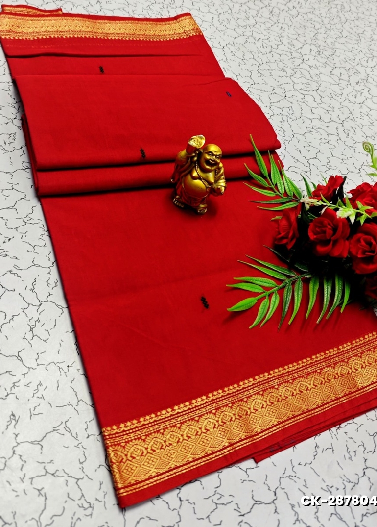 PURE COTTON JARI BORDER SAREES SUMMER SPECIAL COLLECTION - RED (3)