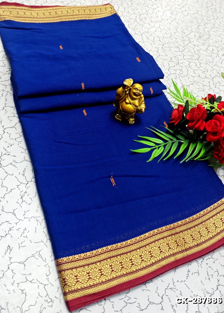 PURE COTTON JARI BORDER SAREES SUMMER SPECIAL COLLECTION - R BLUE