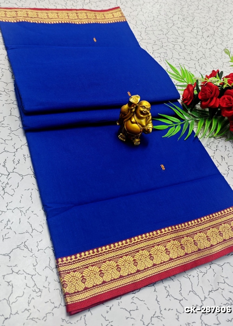 PURE COTTON JARI BORDER SAREES SUMMER SPECIAL COLLECTION - ROYAL BLUE (1)