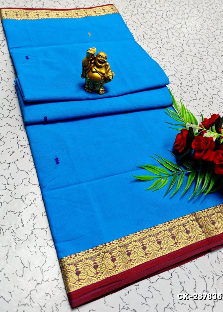 PURE COTTON JARI BORDER SAREES SUMMER SPECIAL COLLECTION - DARK SKY BLUE (1)