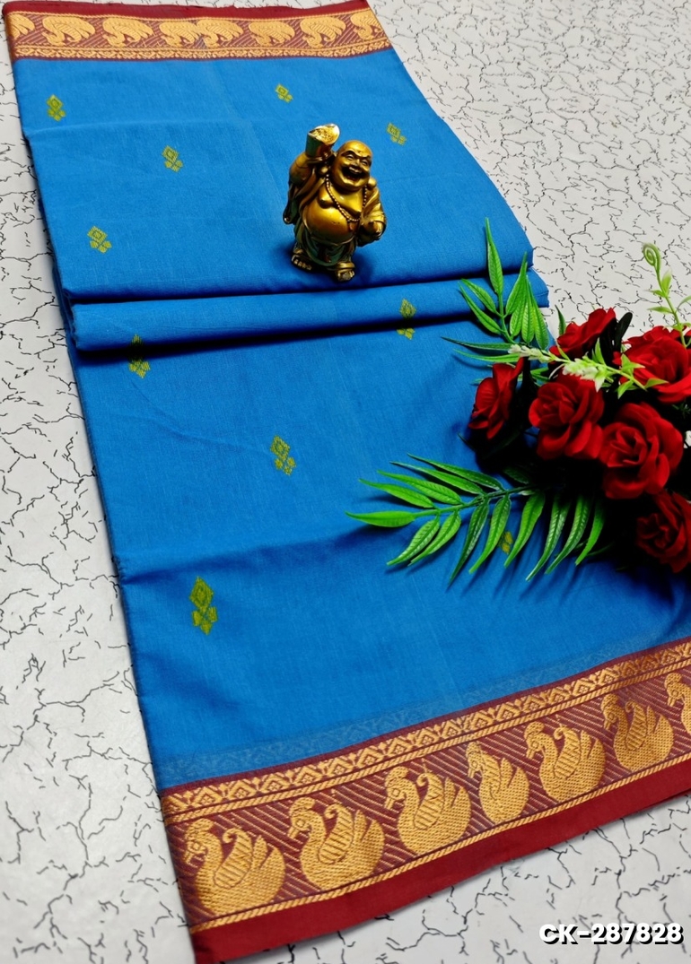 PURE COTTON JARI BORDER SAREES SUMMER SPECIAL COLLECTION - BULE (1)