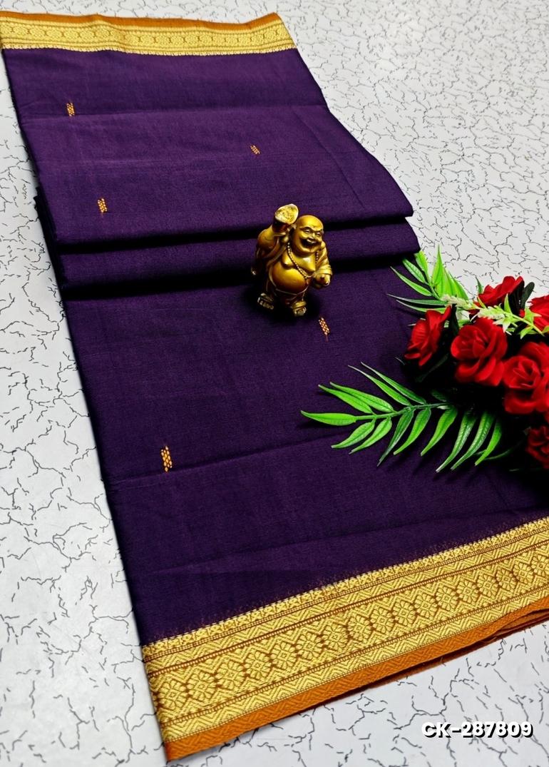 PURE COTTON JARI BORDER SAREES SUMMER SPECIAL COLLECTION - PURPLE COLOUR