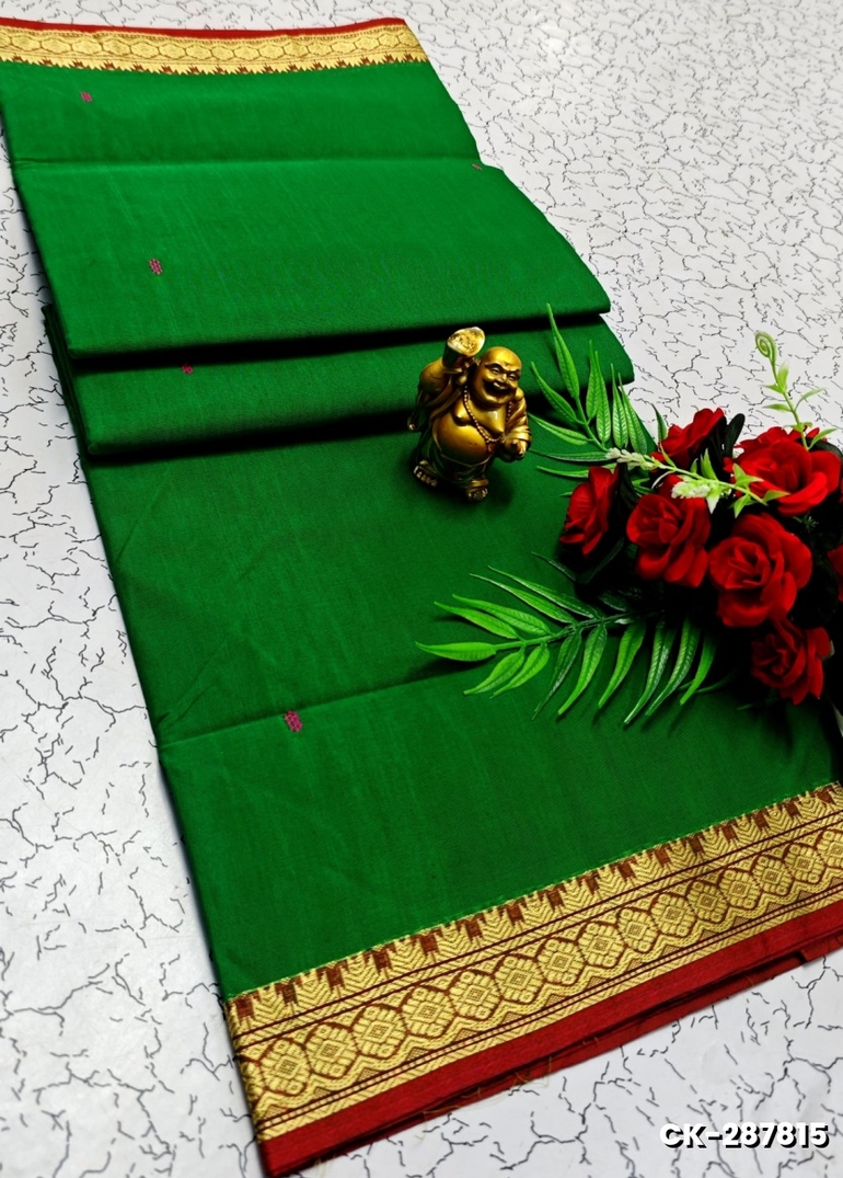 PURE COTTON JARI BORDER SAREES SUMMER SPECIAL COLLECTION - GREEN (1)