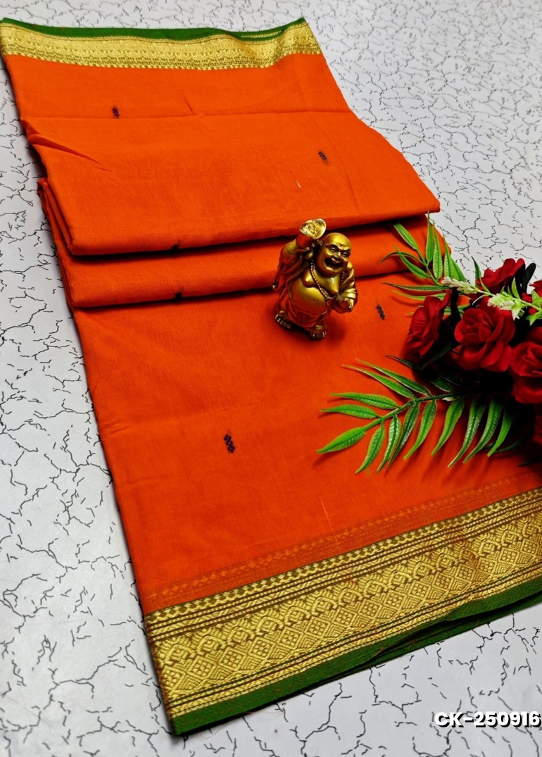 PURE COTTON JARI BORDER SAREES SUMMER SPECIAL COLLECTION - ORANGE (3)