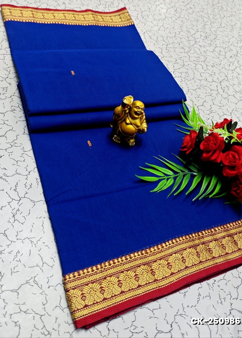 PURE COTTON JARI BORDER SAREES SUMMER SPECIAL COLLECTION - R BLUE (1)