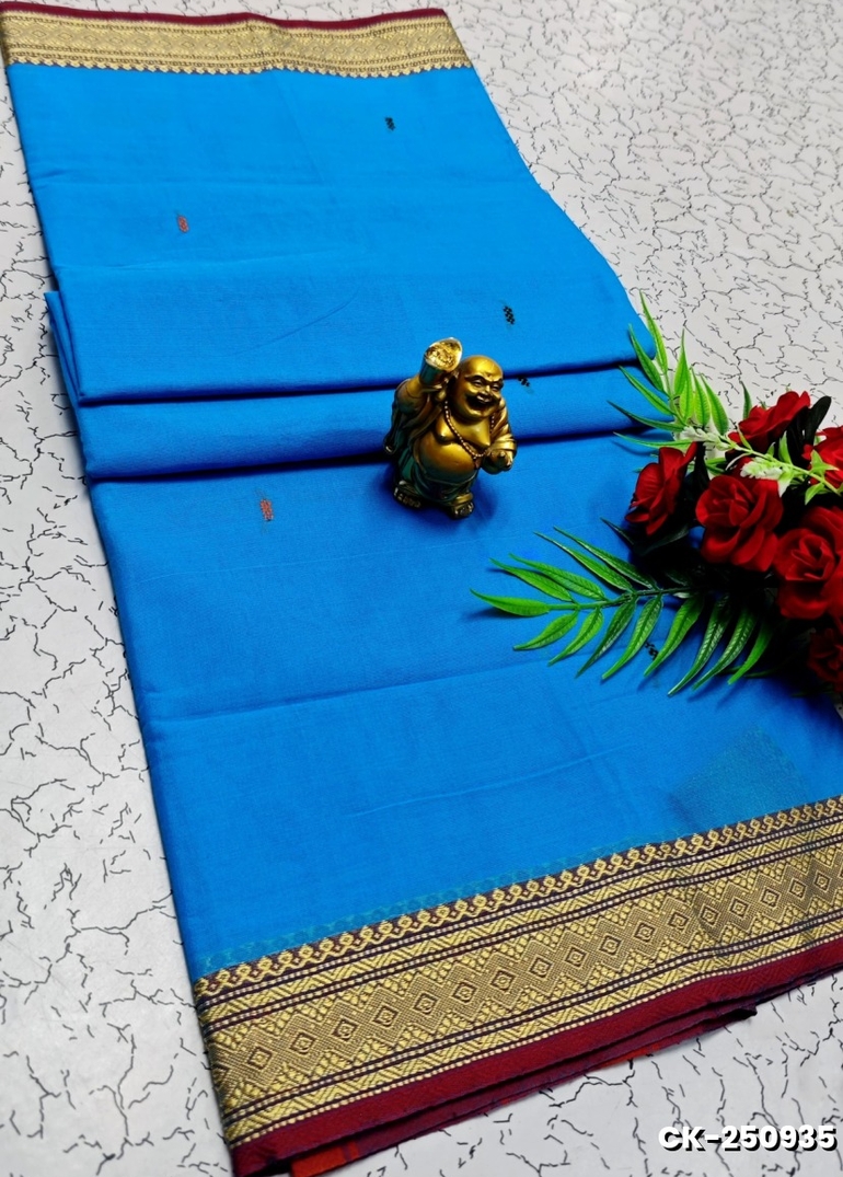 PURE COTTON JARI BORDER SAREES SUMMER SPECIAL COLLECTION - DARK SKY BLUE (2)