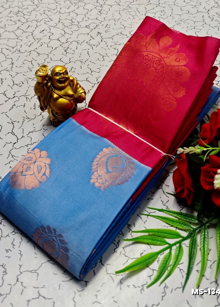 MODERN FANCY SOFT SILK SAREES WITH BUTTA DESIGN - NORMAL  BLUE