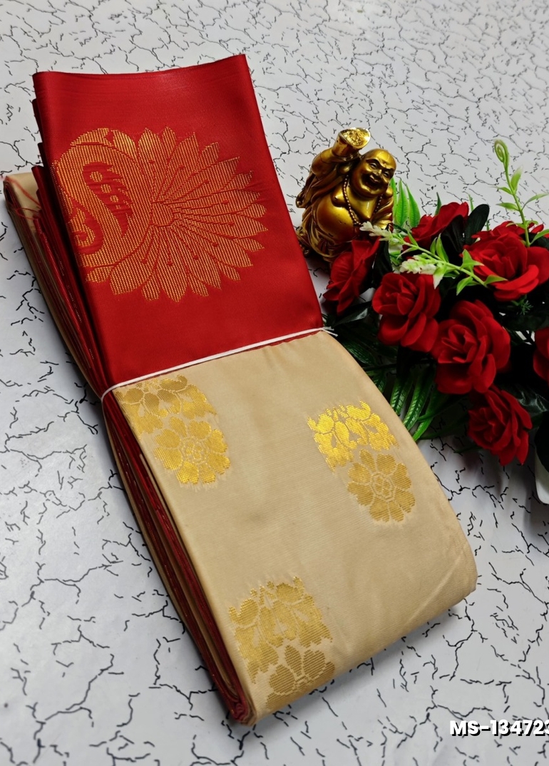 MODERN FANCY SOFT SILK SAREES WITH BUTTA DESIGN - LIGHT SANDLE