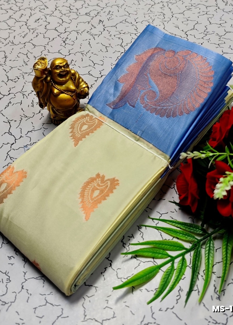 MODERN FANCY SOFT SILK SAREES WITH BUTTA DESIGN - IVORY COLOUR