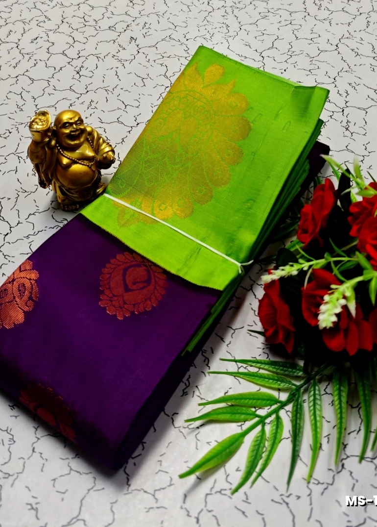 MODERN FANCY SOFT SILK SAREES WITH BUTTA DESIGN - INDIGO COLOUR