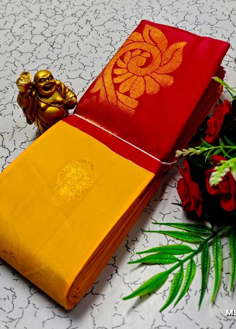 MODERN FANCY SOFT SILK SAREES WITH BUTTA DESIGN - GOLD COLOUR