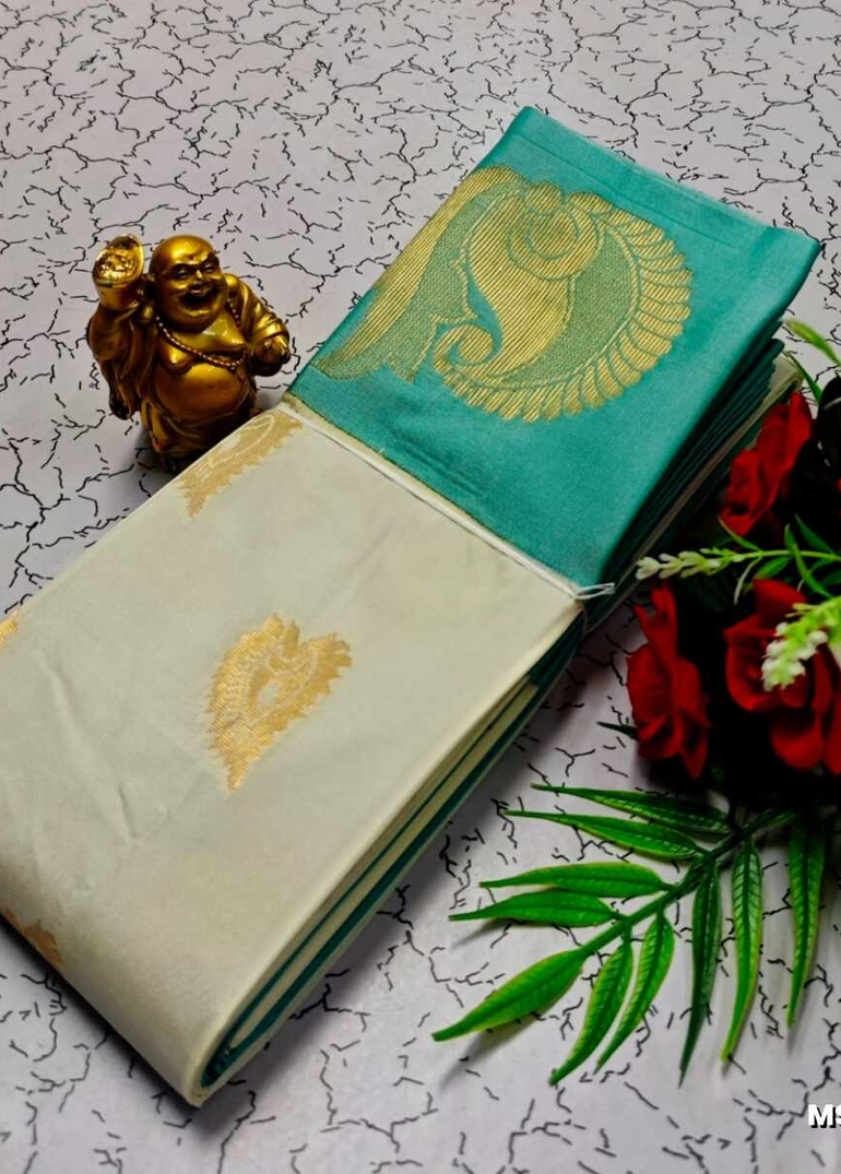 MODERN FANCY SOFT SILK SAREES WITH BUTTA DESIGN - BEIGE COLOUR