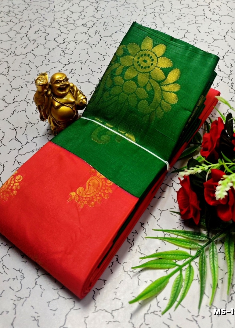 MODERN FANCY SOFT SILK SAREES WITH BUTTA DESIGN - TOMATO COLOUR