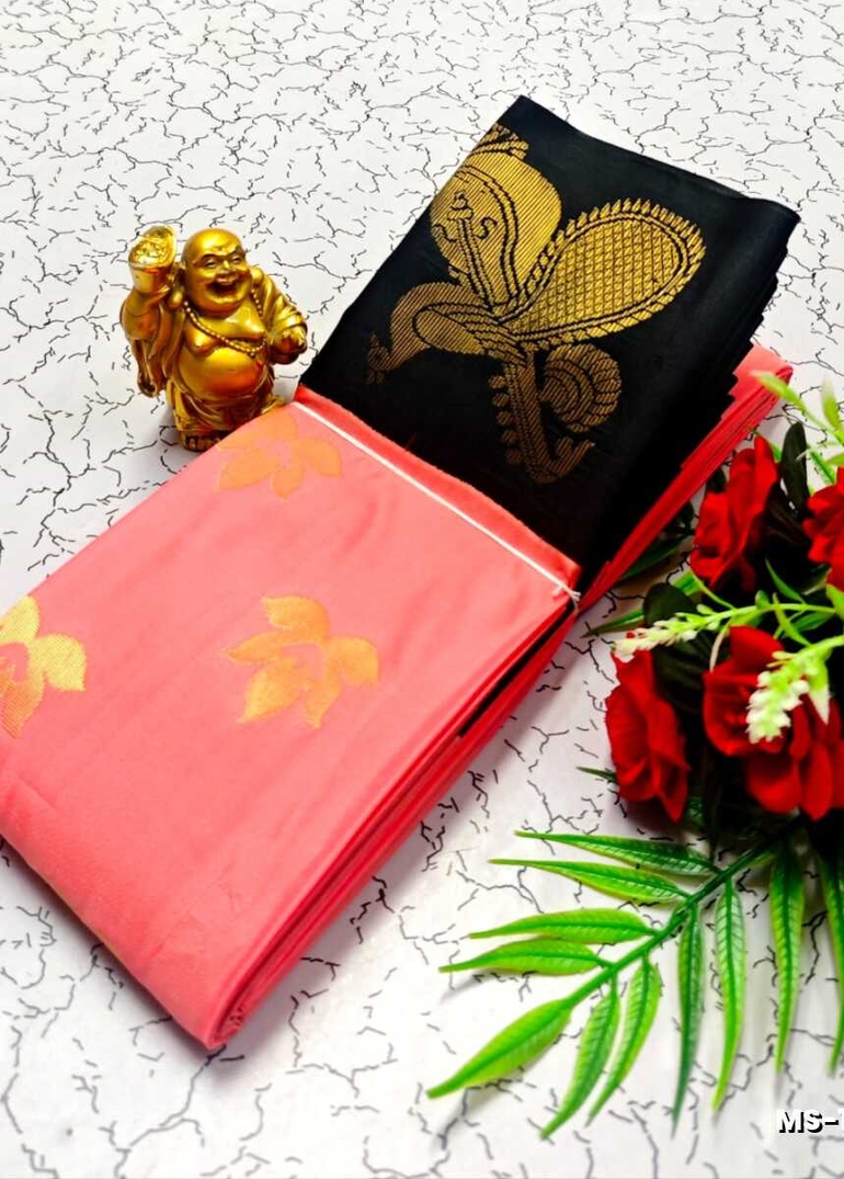 MODERN FANCY SOFT SILK SAREES WITH BUTTA DESIGN - CORAL COLOUR