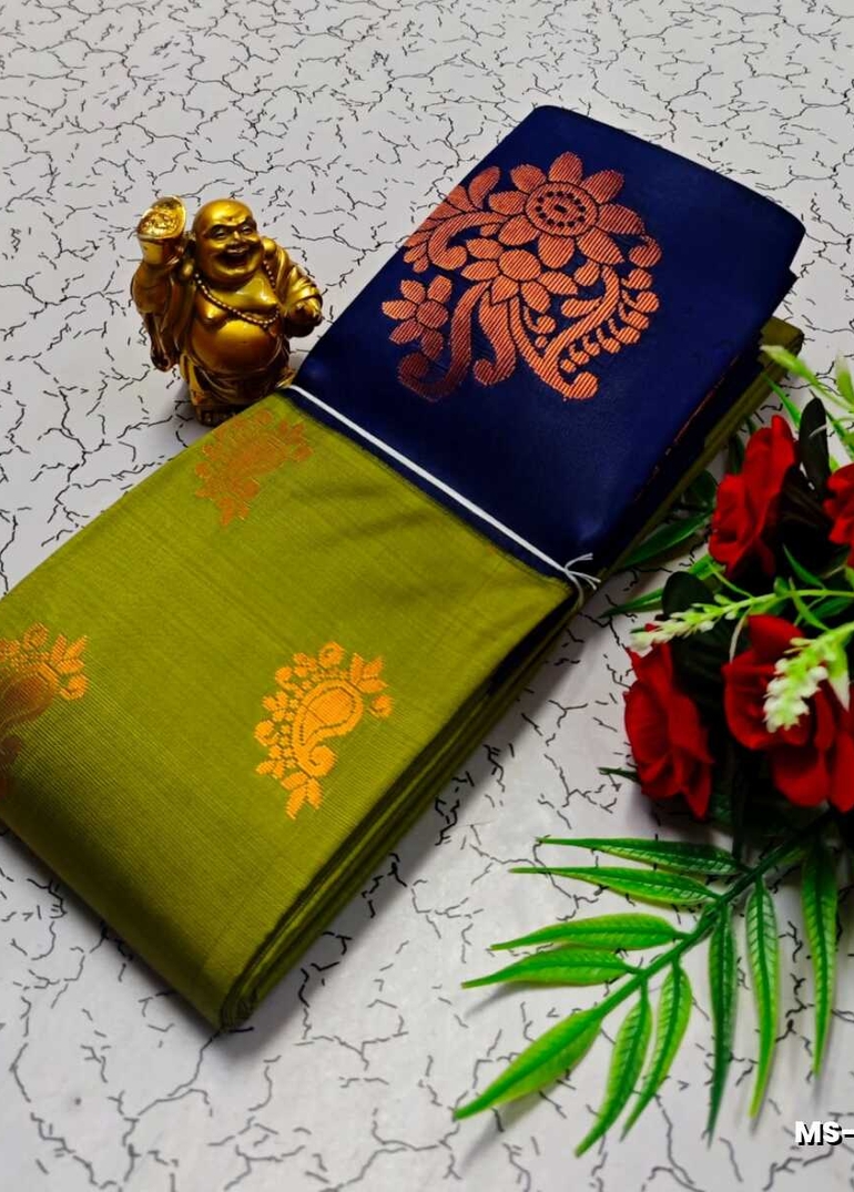 MODERN FANCY SOFT SILK SAREES WITH BUTTA DESIGN - OLIVE GREEN