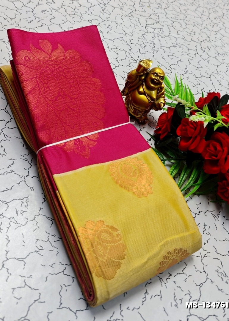 MODERN FANCY SOFT SILK SAREES WITH BUTTA DESIGN - YELLOW COLOR