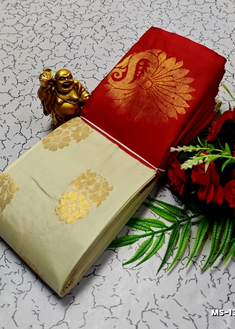 MODERN FANCY SOFT SILK SAREES WITH BUTTA DESIGN - CREAM