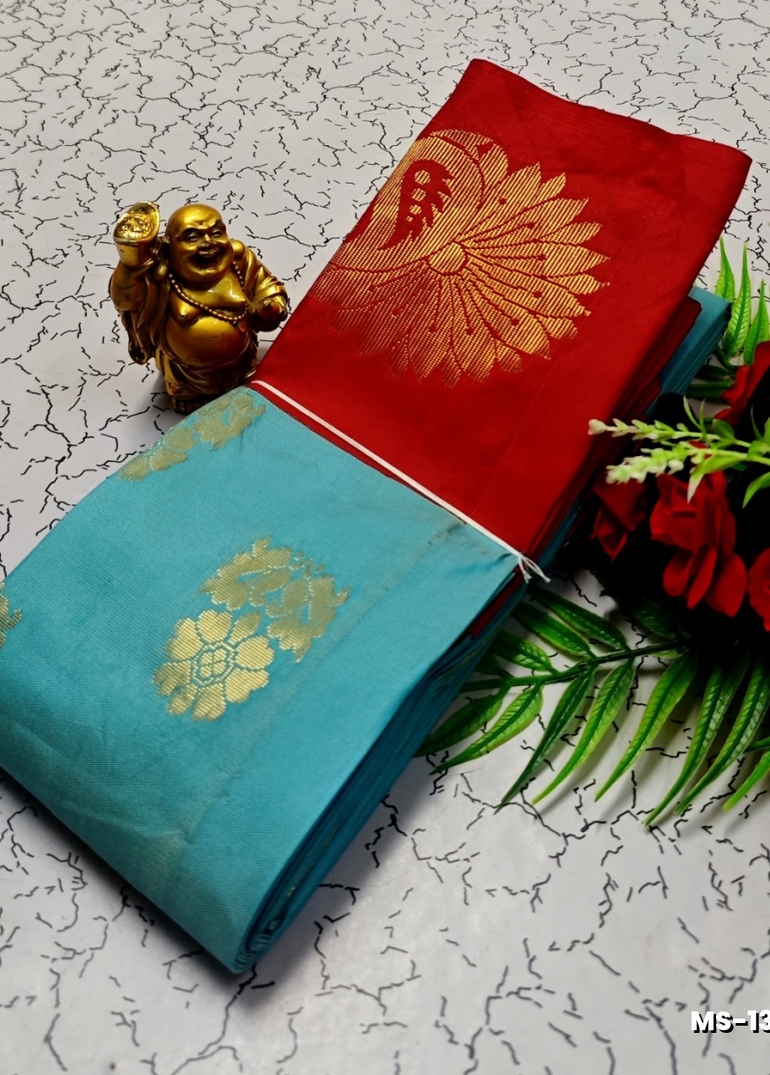 MODERN FANCY SOFT SILK SAREES WITH BUTTA DESIGN - DARK SKY BLUE (1)