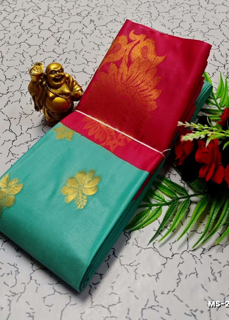 MODERN FANCY SOFT SILK SAREES WITH BUTTA DESIGN - DARK SKY BLUE (2)