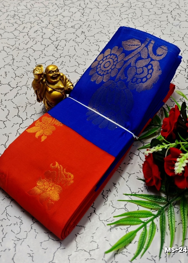 MODERN FANCY SOFT SILK SAREES WITH BUTTA DESIGN - TOMATO COLOUR (1)