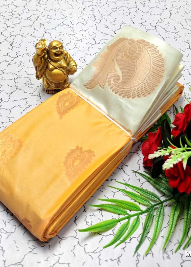 MODERN FANCY SOFT SILK SAREES WITH BUTTA DESIGN - LIGHT SANDLE (1)
