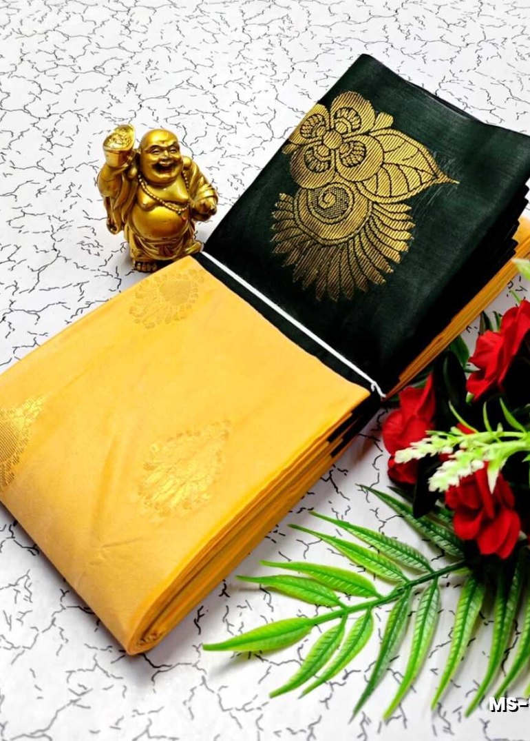 MODERN FANCY SOFT SILK SAREES WITH BUTTA DESIGN - LIGHT ORANGE (1)