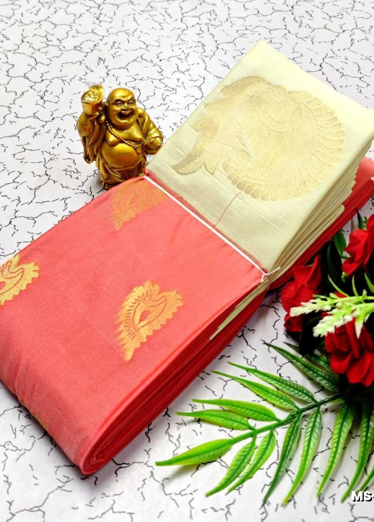 MODERN FANCY SOFT SILK SAREES WITH BUTTA DESIGN - CORAL COLOUR (1)