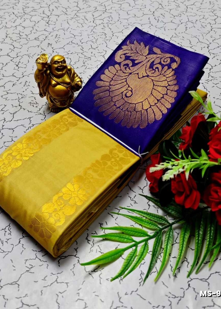 MODERN FANCY SOFT SILK SAREES WITH BUTTA DESIGN - GOLD