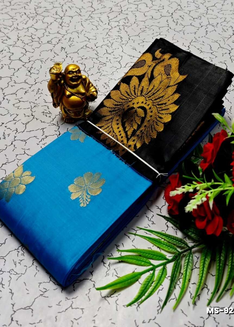 MODERN FANCY SOFT SILK SAREES WITH BUTTA DESIGN - BLUE SHADE