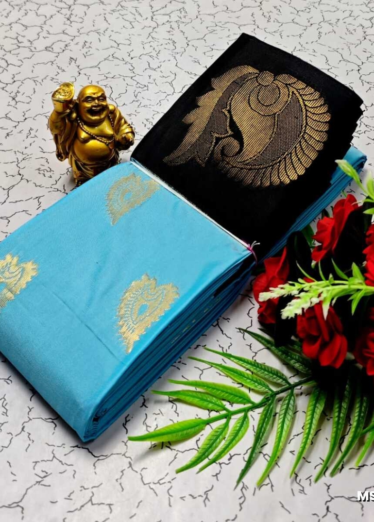 MODERN FANCY SOFT SILK SAREES WITH BUTTA DESIGN - DARK SKY BLUE (3)
