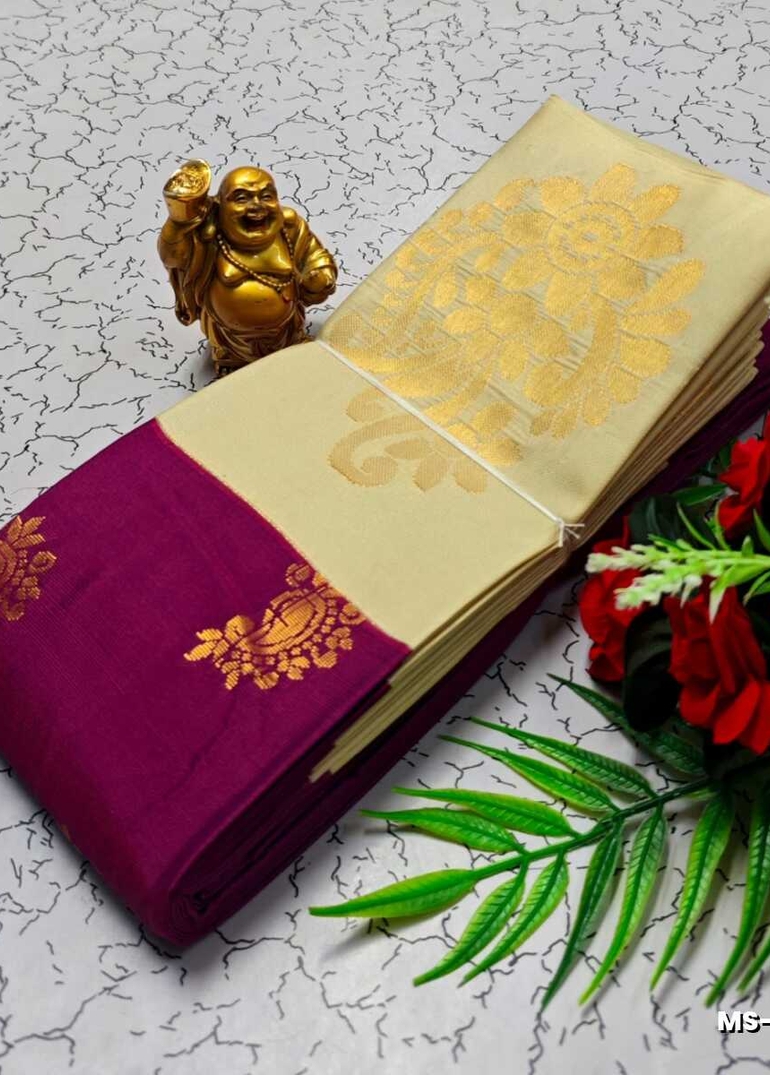 MODERN FANCY SOFT SILK SAREES WITH BUTTA DESIGN - PURPLE COLOUR (1)