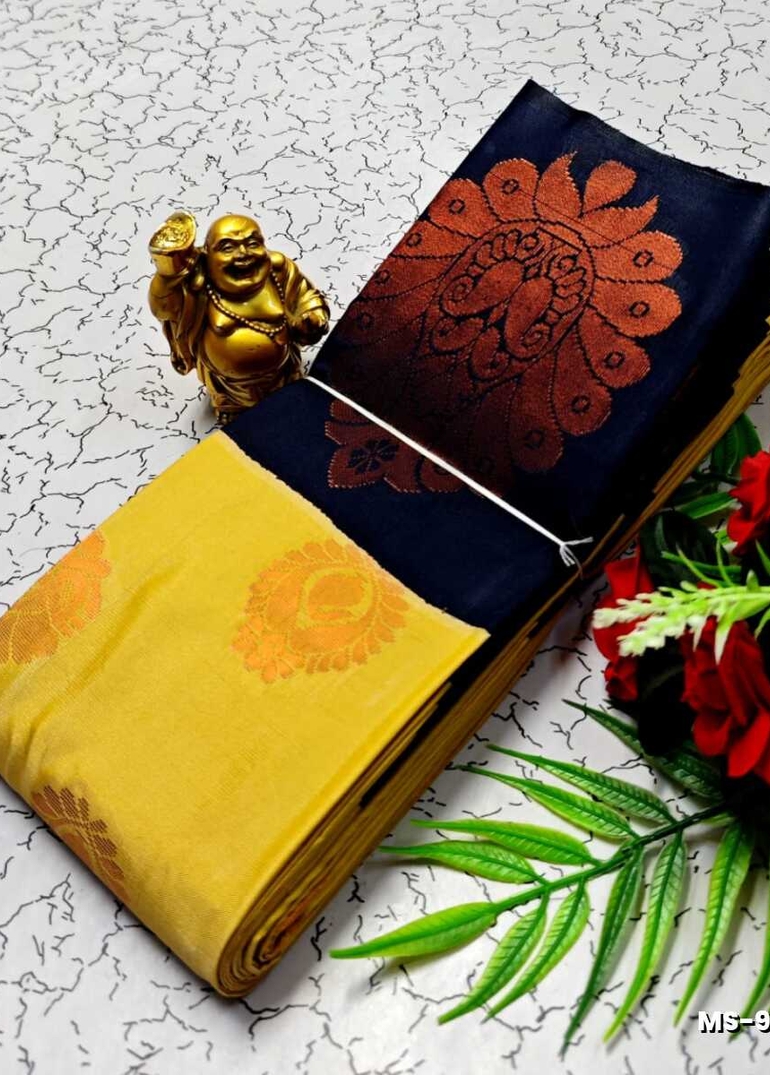 MODERN FANCY SOFT SILK SAREES WITH BUTTA DESIGN - GOLD COLOUR (1)