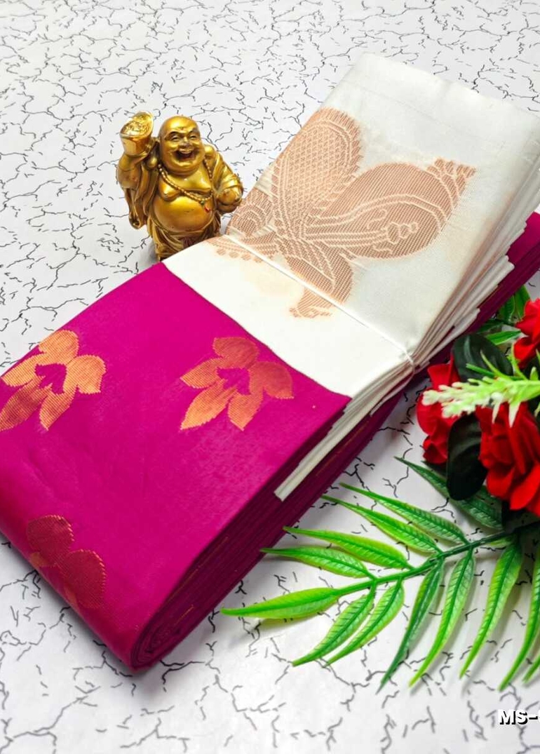 MODERN FANCY SOFT SILK SAREES WITH BUTTA DESIGN - DARK PINK (2)