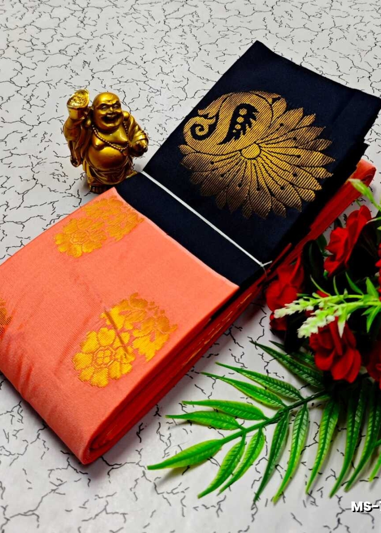MODERN FANCY SOFT SILK SAREES WITH BUTTA DESIGN - CORAL COLOUR (2)