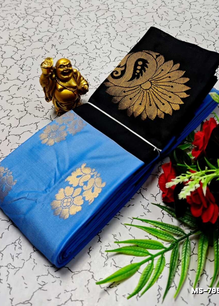 MODERN FANCY SOFT SILK SAREES WITH BUTTA DESIGN - BLUE SHADE (1)