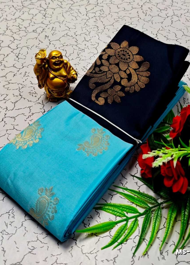MODERN FANCY SOFT SILK SAREES WITH BUTTA DESIGN - DARK SKY BLUE (4)