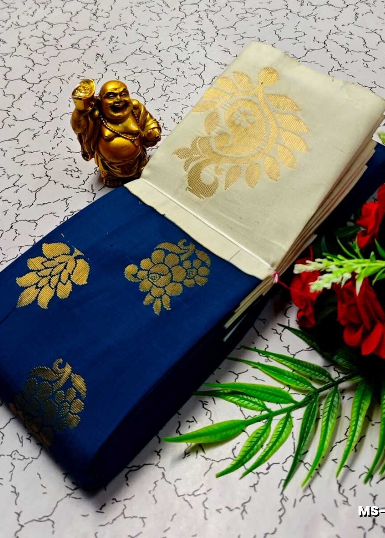 MODERN FANCY SOFT SILK SAREES WITH BUTTA DESIGN - PEACKOK BLUE