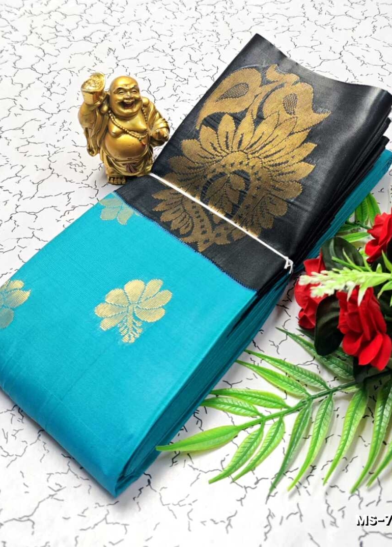 MODERN FANCY SOFT SILK SAREES WITH BUTTA DESIGN - SKY BLUE (4)