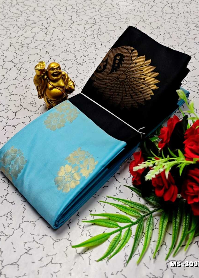 MODERN FANCY SOFT SILK SAREES WITH BUTTA DESIGN - SKY BLUE (5)