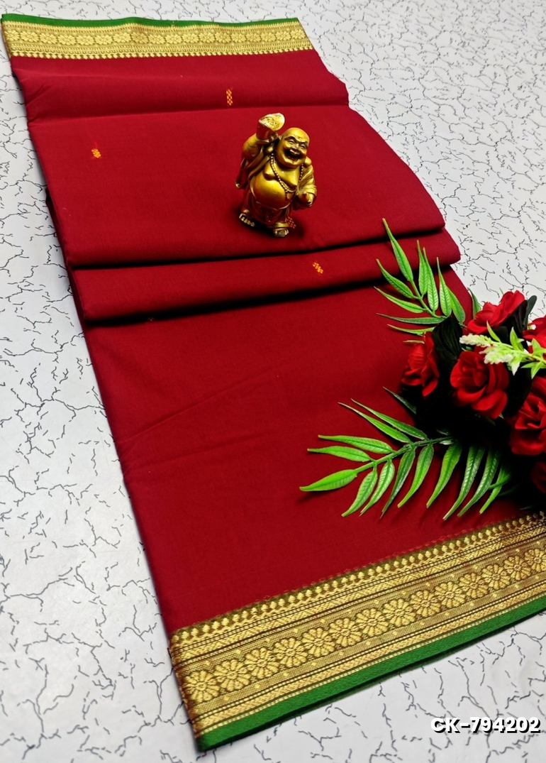 PURE COTTON JARI BORDER SAREES SUMMER SPECIAL COLLECTION - MERUN (1)