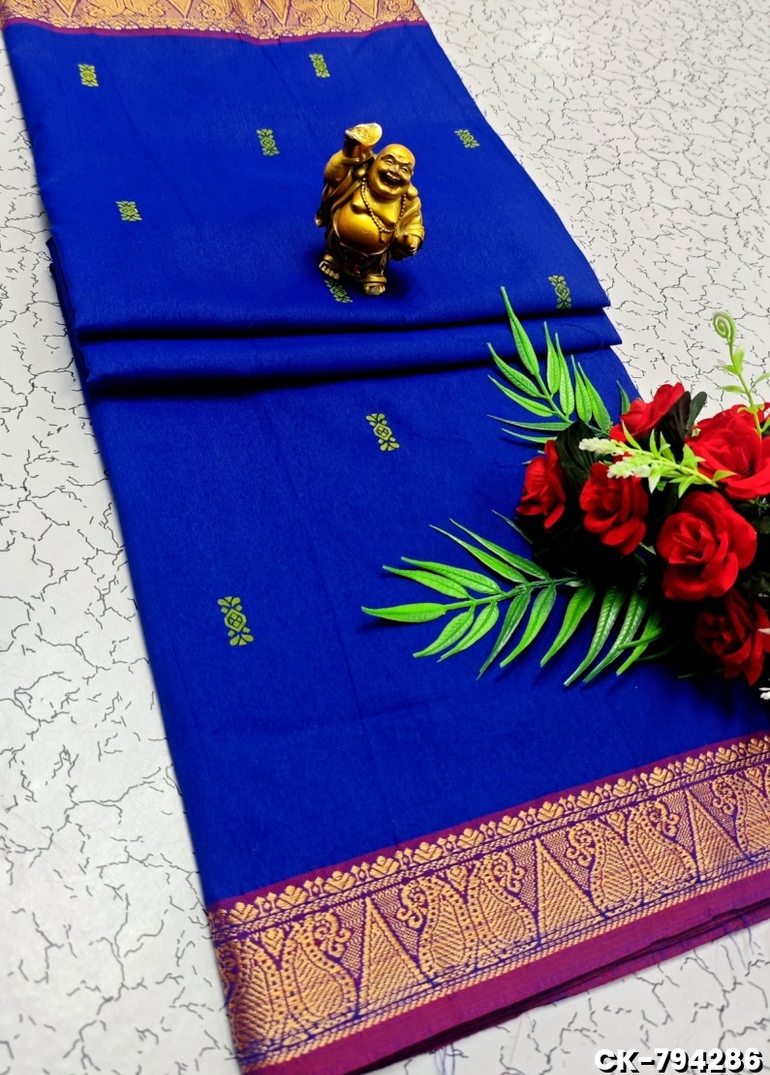 PURE COTTON JARI BORDER SAREES SUMMER SPECIAL COLLECTION - R BLUE (2)