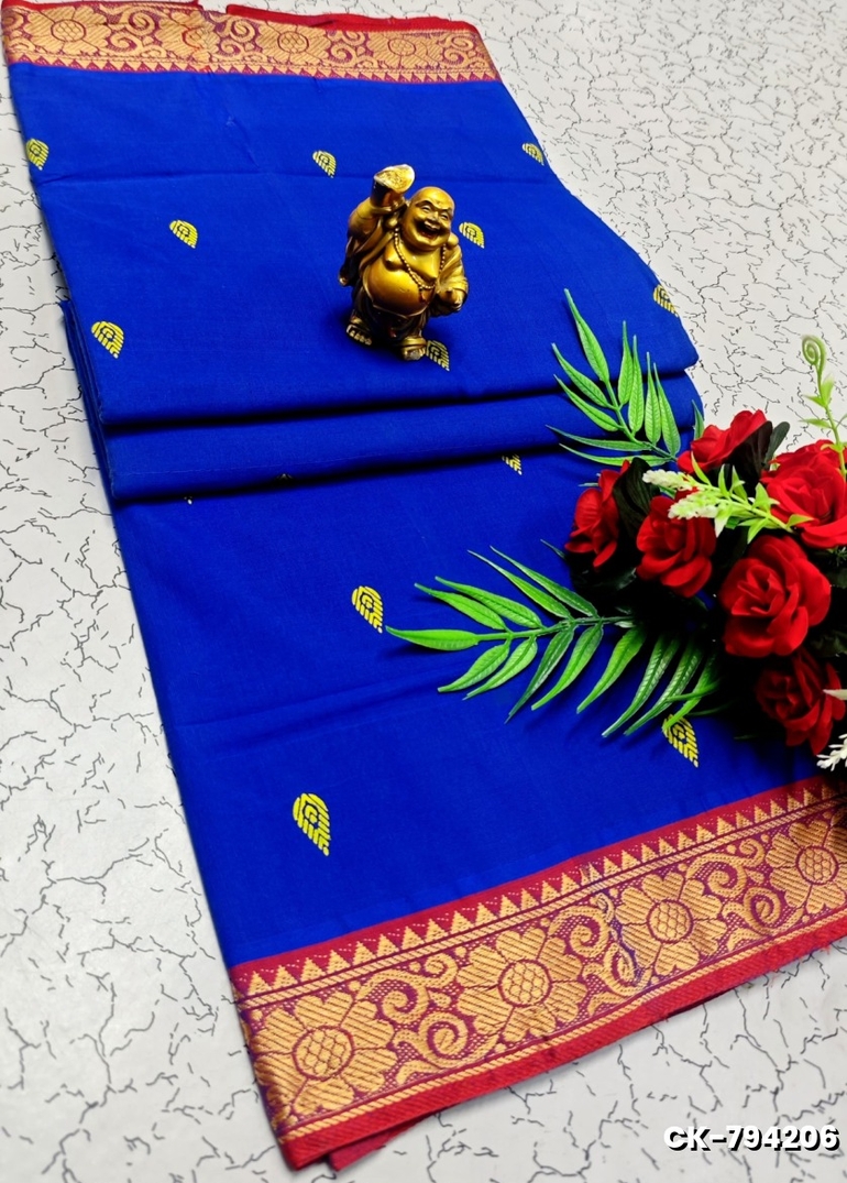 PURE COTTON JARI BORDER SAREES SUMMER SPECIAL COLLECTION - ROYAL BLUE (2)