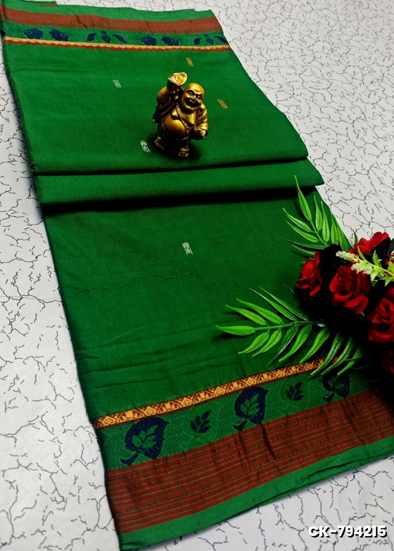 PURE COTTON JARI BORDER SAREES SUMMER SPECIAL COLLECTION - GREEN (2)