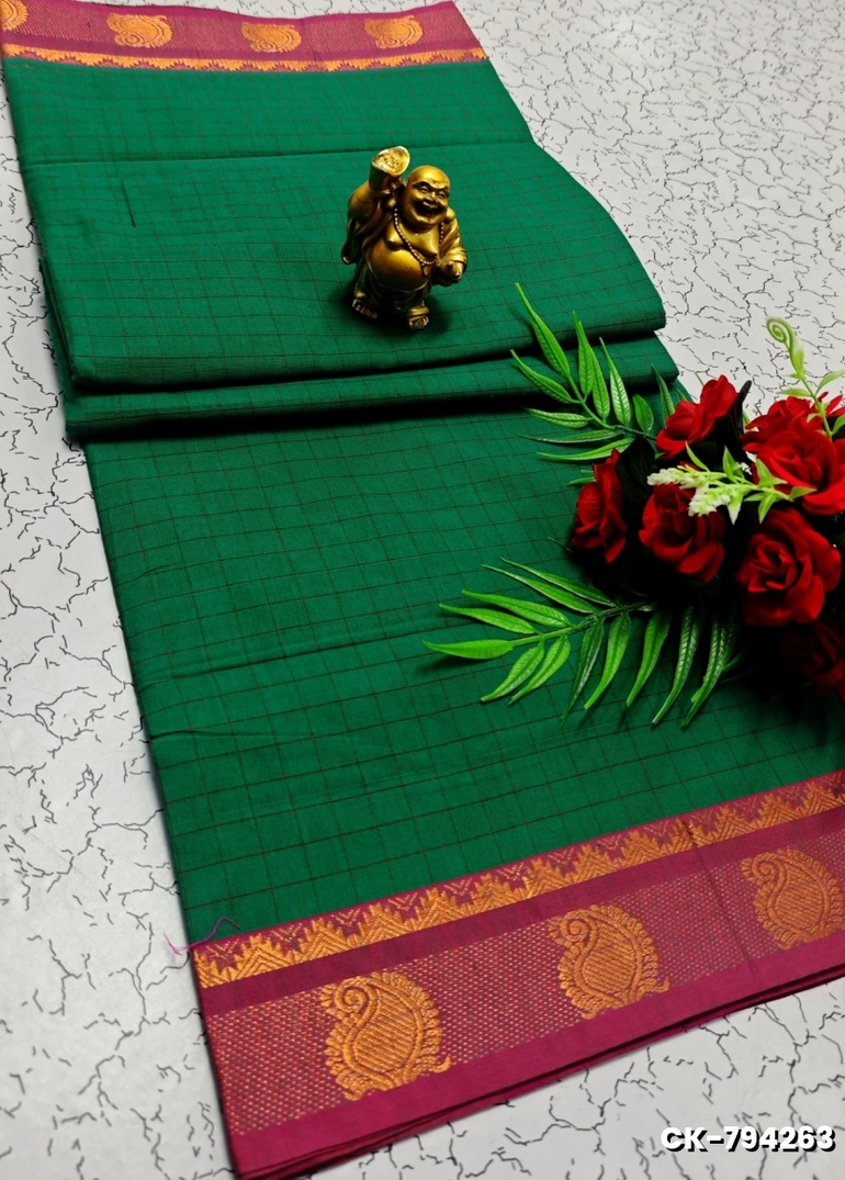 PURE COTTON JARI BORDER SAREES SUMMER SPECIAL COLLECTION - GREEN COLOUR (1)