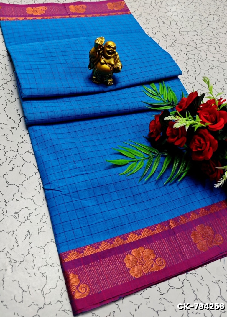 PURE COTTON JARI BORDER SAREES SUMMER SPECIAL COLLECTION - NORMAL  BLUE (1)