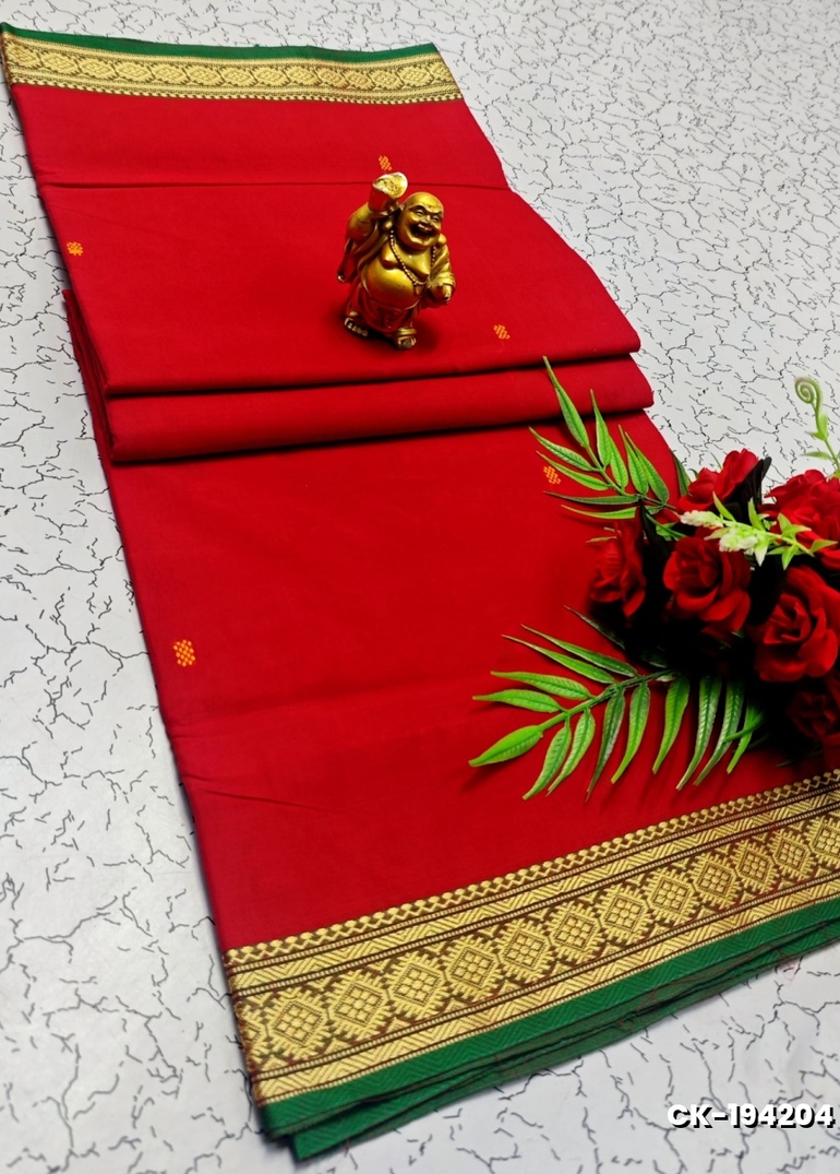 PURE COTTON JARI BORDER SAREES SUMMER SPECIAL COLLECTION - RED (5)