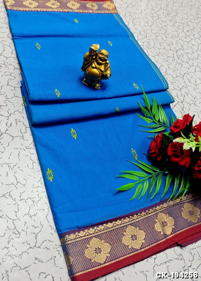 PURE COTTON JARI BORDER SAREES SUMMER SPECIAL COLLECTION - NORMAL  BLUE (2)