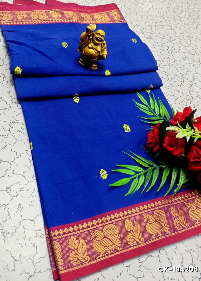 PURE COTTON JARI BORDER SAREES SUMMER SPECIAL COLLECTION - ROYAL BLUE (3)
