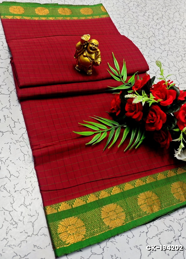 PURE COTTON JARI BORDER SAREES SUMMER SPECIAL COLLECTION - MERUN (2)